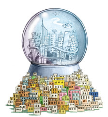 smart city conceptual pencil illustration