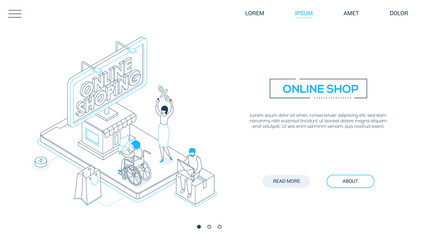 Online shopping - line design style isometric web banner