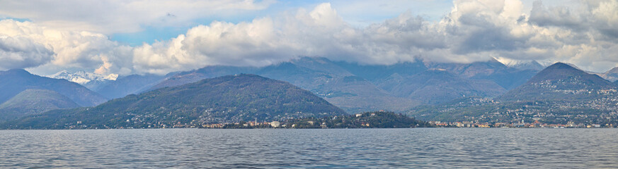 Fototapeta premium Panoramic view on Verbania coastline on Lake Maggiore, Piedmont, Italy