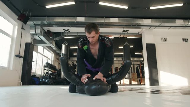 Martial arts masters training combat skill jiu jitsu judo doll training