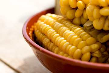 Healthy eating, healthy food, cooked organic sweetcorn - homemade cooked corn