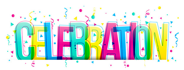 Celebration colorful word flat design banner