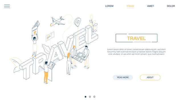 Travel concept - line design style isometric web banner