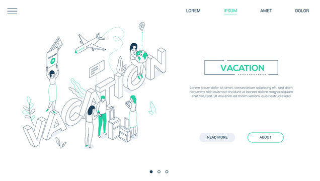 Vacation and travel - line design style isometric web banner