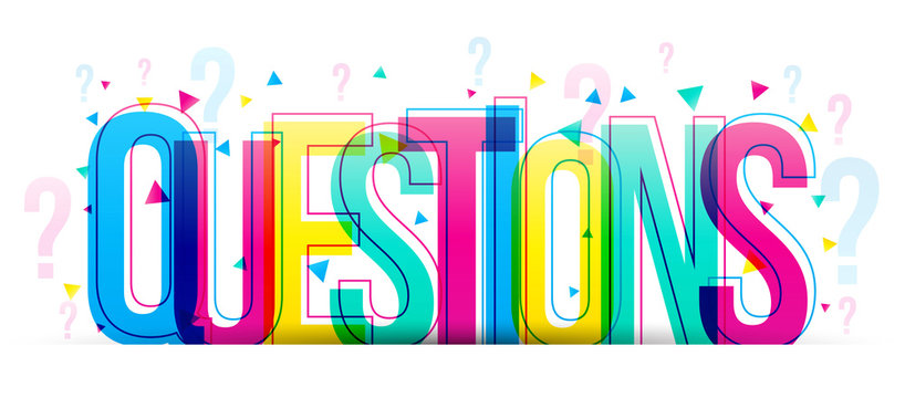 Questions colorful word banner. Vector letters flat design card.