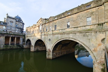 Pulteney Bridge crosses the River Avon in Bath, Somerset, England. It was completed by 1774. The...