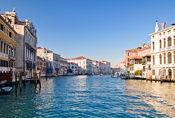 Fototapeta na wymiar View of the Grand Canal in Venice, Italy, from the Ponte dell'Accademia, that is one of only four bridges to span the Canal 