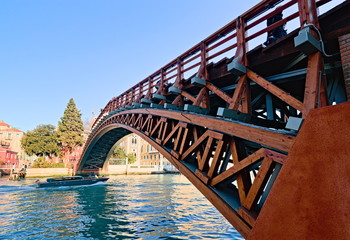 Venice, Italy - December 29, 2018: View from the Ponte dell'Accademia, that is one of only four bridges to span the Grand Canal 