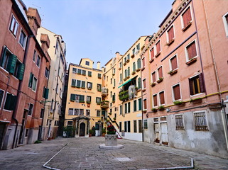 Venezia, Italy - December 29, 2018: Old Oven Square is a little hidden square in the Venezia old town