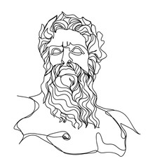 One line drawing sketch. Zeus sculpture.Modern single line art, aesthetic contour. Perfect for home decor such as posters, wall art, tote bag, t-shirt print, sticker, post card