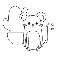 cute mouse animal with cactus in pot