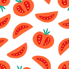 Sliced Tomatoes vector pattern. Seamless hand drawn doodle print