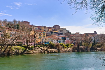 The Castle of Moncalieri is a palace in Moncalieri (Turin), Piedmont, in northern Italy. It was one of the Residences of the Royal House of Savoy. Bright spring morning with blue sky