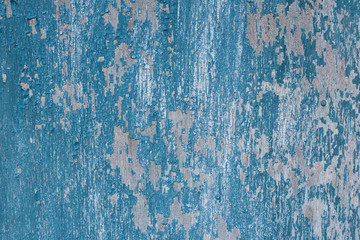 cracked old paint on wooden planks. Blue