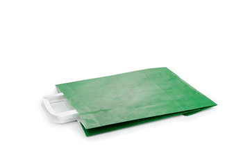 Green Paper Bag Isolated on White Background.