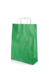 Green Paper Bag Isolated on White Background.