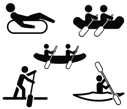 Water Sport Vector Icon Set — Canoeing, Rafting, Kayaking, Tubing, Paddle Board