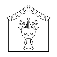 cute reindeer animal with garlands and hat party