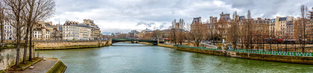 Fototapeta premium Panoramic view of buildings of the Paris island of the city in winter 
