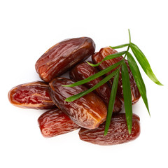Dry dates isolated on white background. Top view. Flat lay pattern.