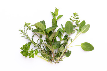 Herbal spice on a white background. Top view.