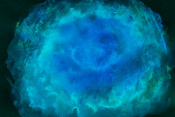 Watercolor pattern bright blue and cyan background. Stone, Milky Way Galaxy and Glow