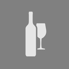 Wine bottle and wineglass icon isolated on gray background