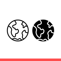 Earth icon outline and fill set, world symbol. Simple, flat design on white background