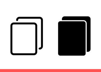 Copy icon outline and fill set, duplicate symbol. Simple, flat design on white background