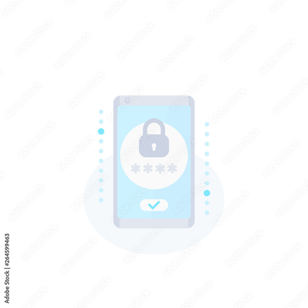 Aufkleber mobile security, password access and authentication vector icon