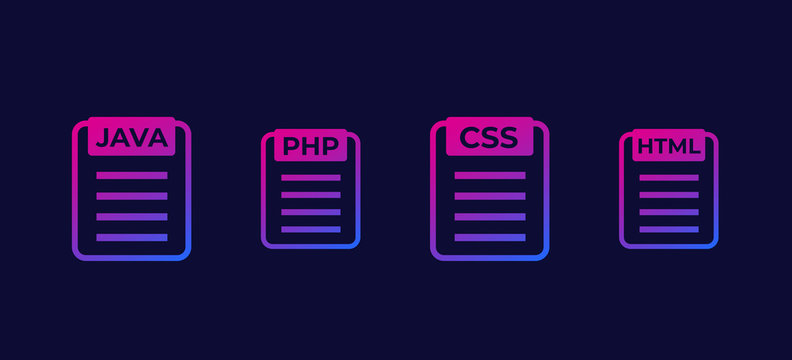 JAVA, PHP, CSS, HTML code vector icons