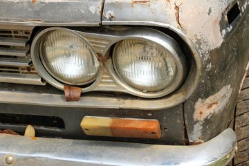 Old car headlights of classic vintage style