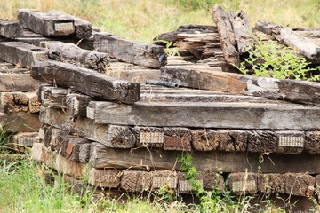 Old wooden sleepers vintage style for railway