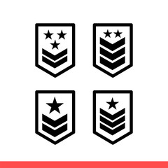 Military rank icon set, medal collection symbol. Simple, flat design on white background