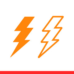 Lightning icon set, outline and fill, thunder symbol. Simple, flat design on white background