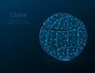 Globe symbol low poly vector illustration, world polygonal icon, isometric icon, web concept illustration, dark blue background