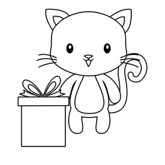 cute cat with gift box present