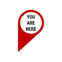 You are here. map pointer icon. GPS location symbol. red Flat design style.