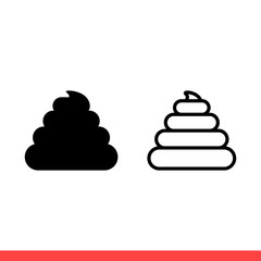 Poo icon set, outline and fill, shit symbol. Simple, flat design on white background