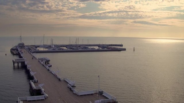 Drone shot during the sunrise in Sopot.