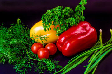 Sweet pepper, fresh greens, cherry tomatoes