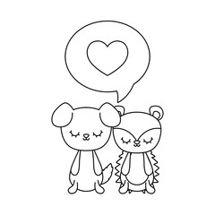 cute porcupine with dog and speech bubble