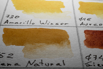 Natural siena. Watercolor color chart