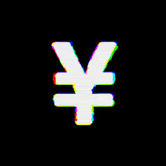 Symbol yen sign has defects. Glitch and stripes