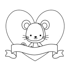 Fototapeta premium cute mouse animal with ribbon in frame