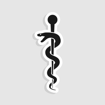 medical snake health symbol. line art. Modern depiction of the caduceus, vector silhouette.