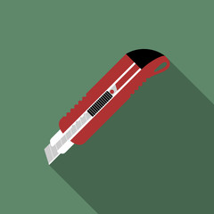 Office knife flat icon isolated on green background with shadow
