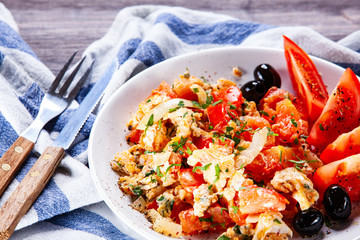 Breakfast - scrambled eggs with vegetables