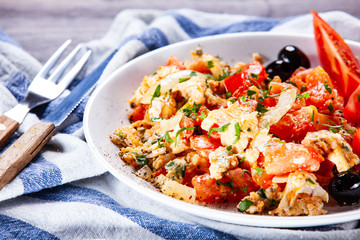 Breakfast - scrambled eggs with vegetables
