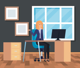 professional businesswoman with computer in the desk office